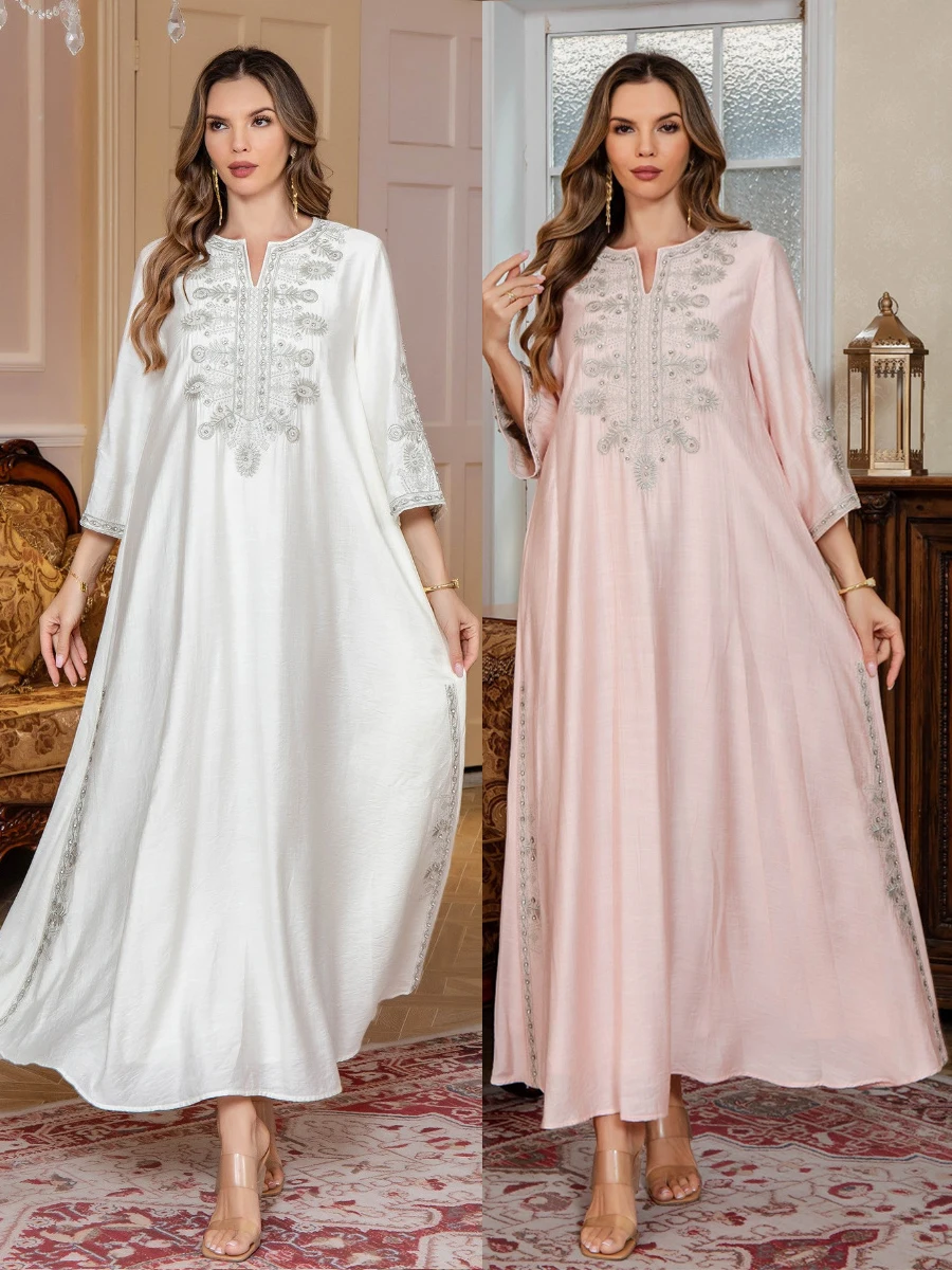 Eid Women Embroidery Dress Abaya Muslim Jalabiya Ramadan Dubai Vestidos ...