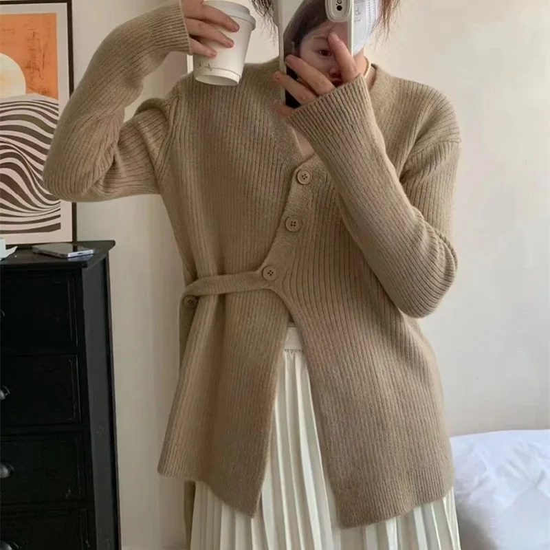 

Sweater cardigan women's autumn and winter new loose V-neck solid color knitted coat women