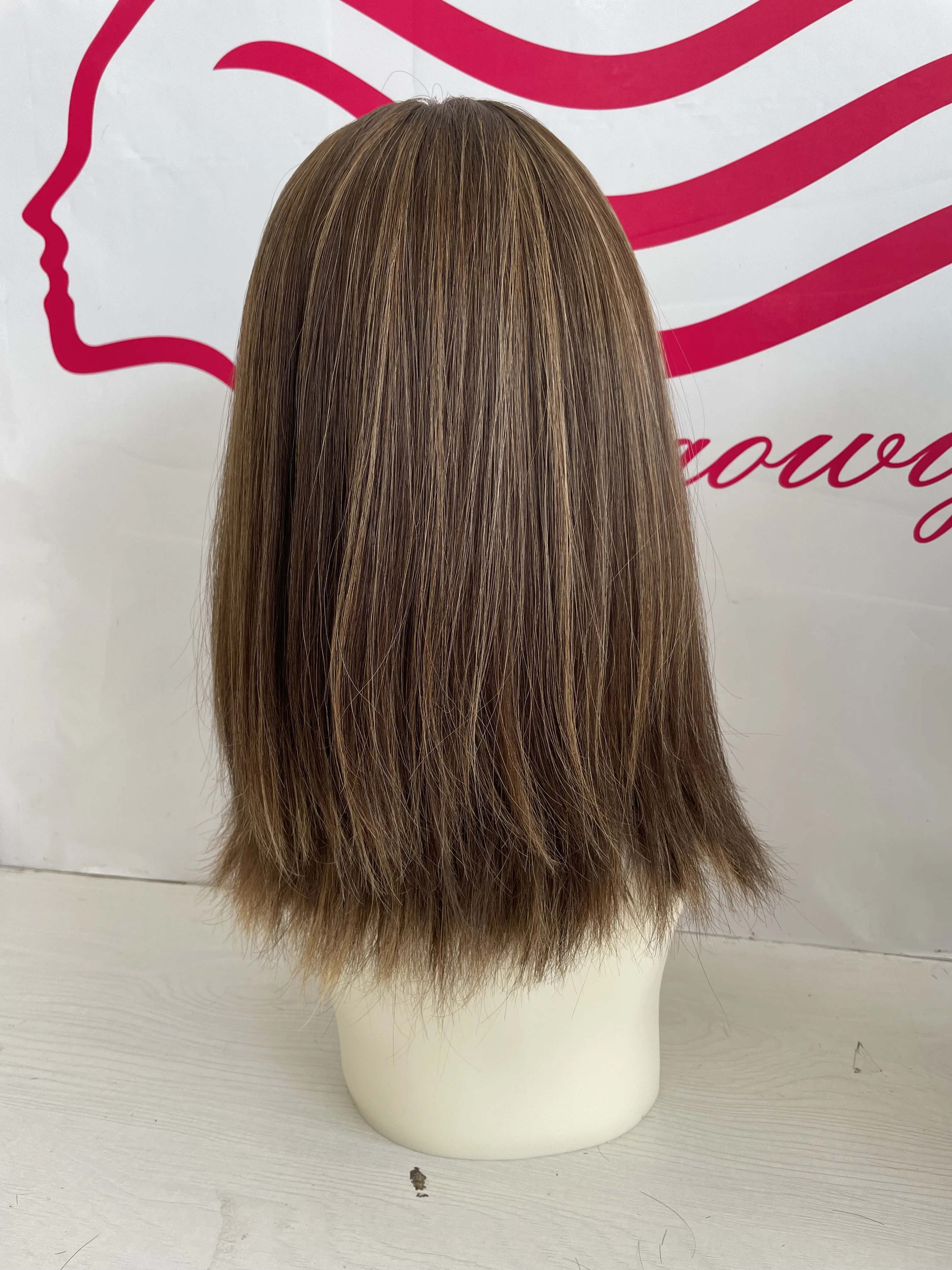 Light brown color，European hair , straight with body 14inch 6/12# ，jewish wig ,kosher wig Best Sheitels