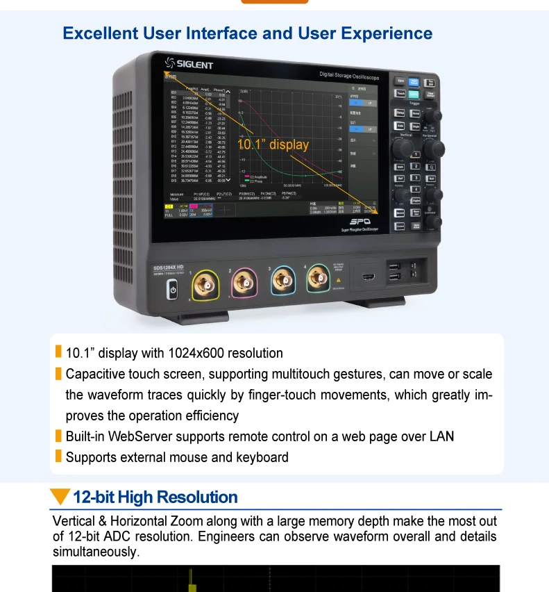 SIGLENT High resolution digital oscilloscope SDS1072X/1074X/1102X/1204X HD high-