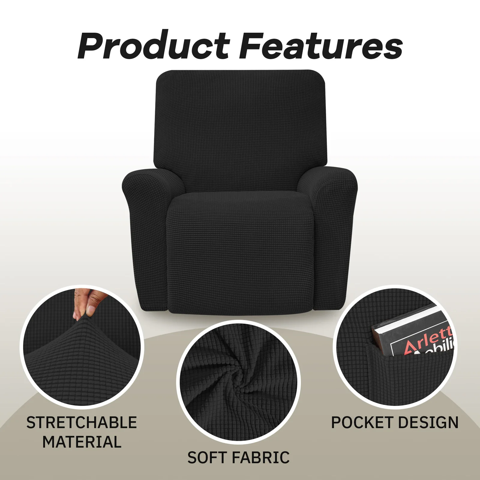 Battilo Waterproof Recliner Chair Cover Elastic Plush Lazy Sofa Cover Massage Chair Covers with Pocket Stretch Plaid Slipcover 3