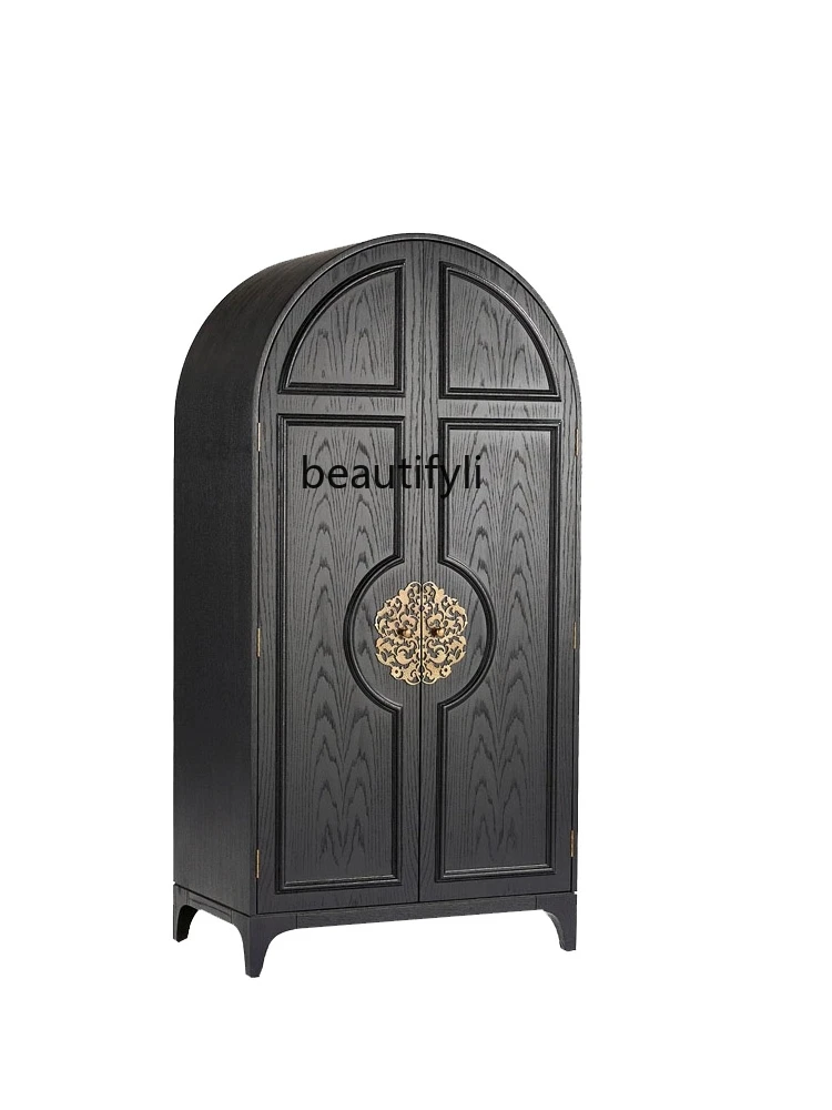 

American-Style Solid Wood Wardrobe Simple Arch Art Double Door Living Room Locker French Entry Lux Sideboard Wine Cabinet