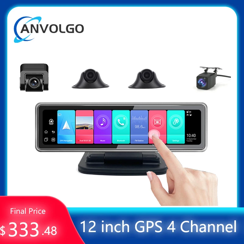 12 Pollici Dvr Black Box 24H 1080P Dash Camera 4 Canali Dual Len Videoregistratore Specchio Per Auto Dash Cam Auto Registrar 4G Android 9.0