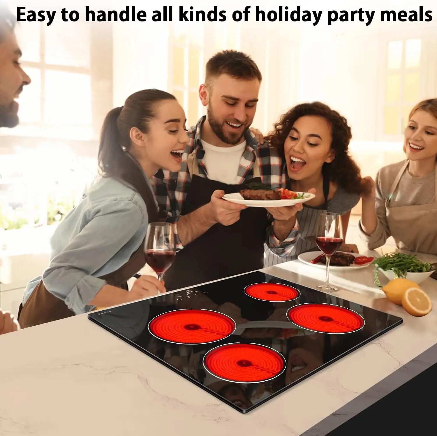Ceramic , Built-in 4 Burners Electric Stove Electric Cooker Hob With Touch Control Child Lock Timer Easy To Clean