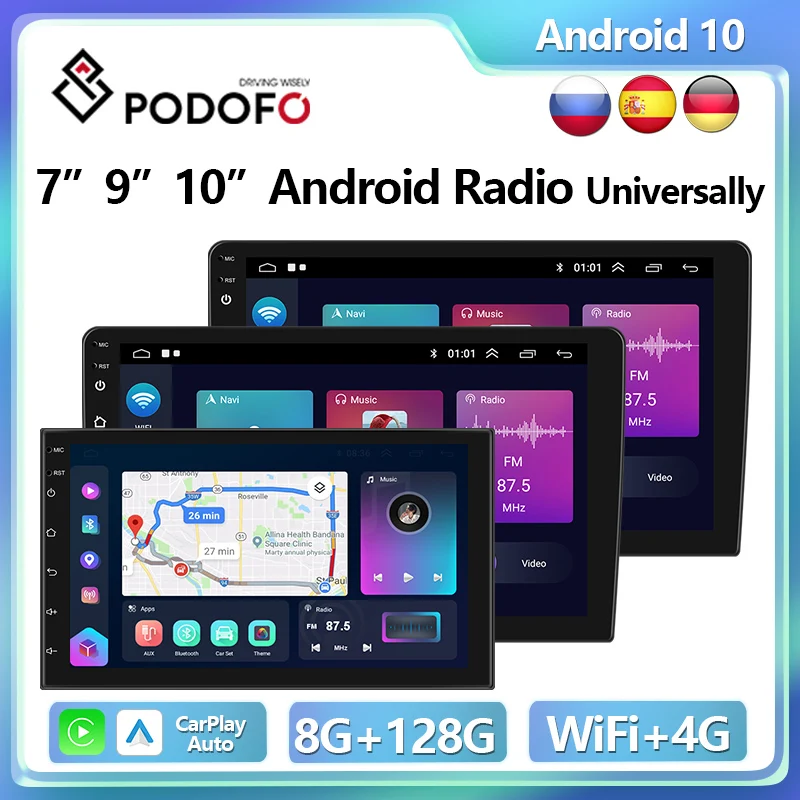 

Podofo Universally 7" 9" 10" 2din Android Car Radio CarPlay GPS Stereo Receiver Multimedia Player Head Unit Autoradio HiFi IPS