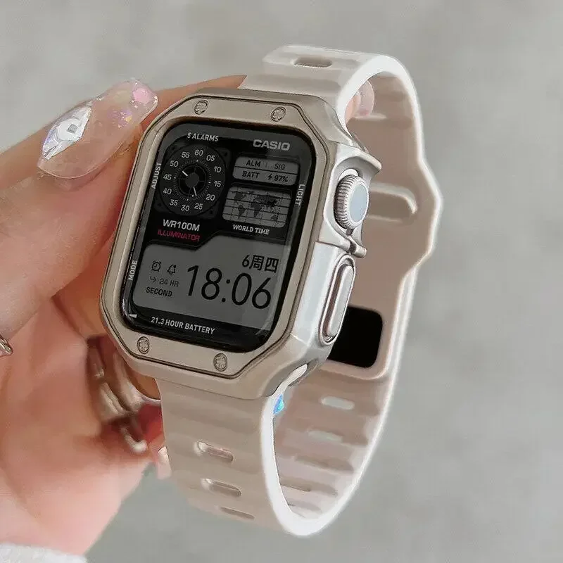 애플 워치 밴드용 TPU 케이스 및 실리콘 스트랩, 울트라 2 49mm 스포츠 밴드, 아이워치 시리즈 9 8 7 6 SE 5 4 45mm 44 40mm 41mm 42 38mm