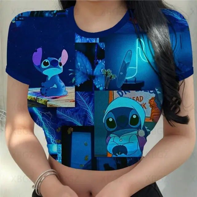 Sexy impressão kawaii roupas femininas dos desenhos animados y2k festa  ponto verão colheita topo magro ajuste t camisa apertado das mulheres  camiseta moda disney