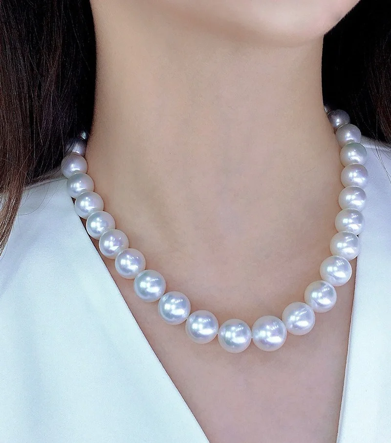 

Huge Charming 18"12-14mm Natural Sea Genuine White Pearl Necklace For Women Jewelry Necklaces