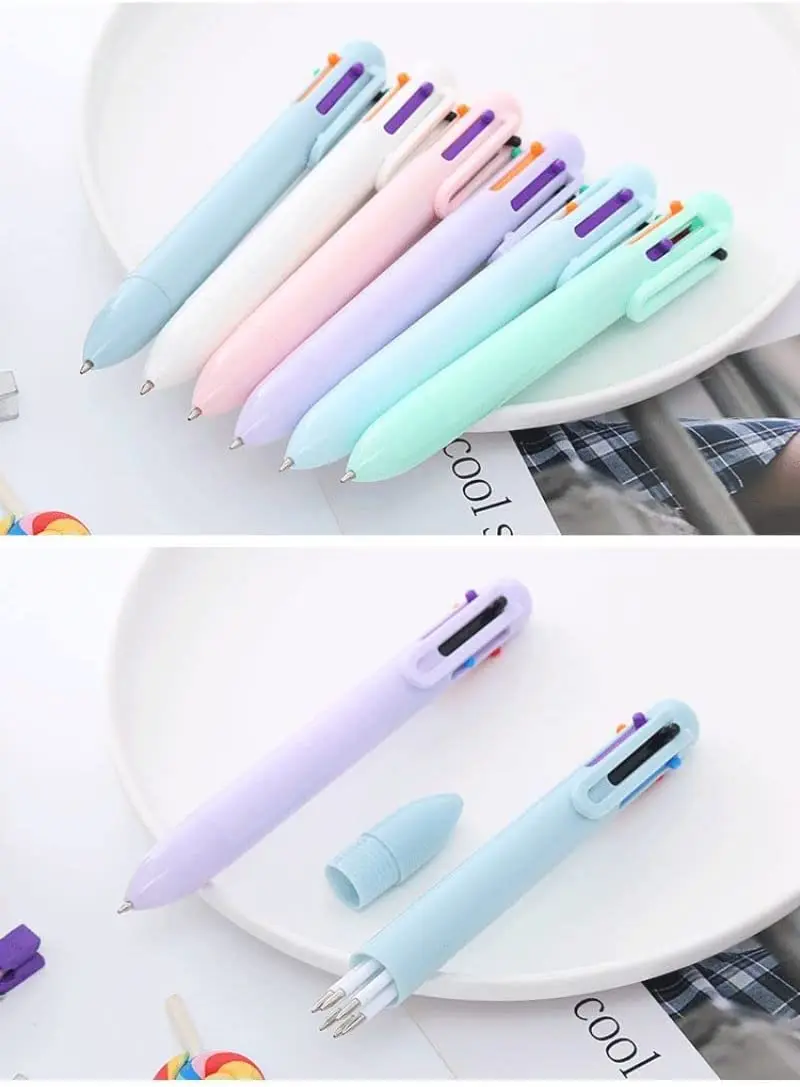 6 Pcs Multicolor Ballpoint Pens 0.5 mm 4-in-1 Colored Pens Color Changing  Pen Retractable Nursing Pens Fine Point Ballpoint Pens for Office School