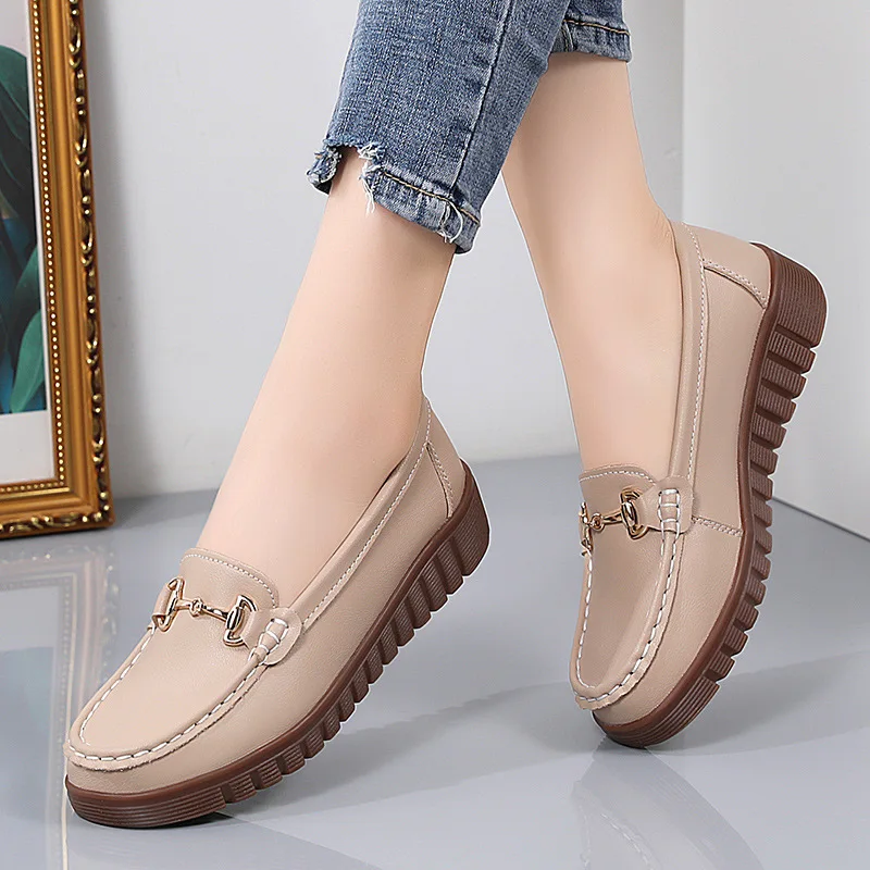 Women's Luxury Flat Shoes Ballet Dance Casual Shoes Leather Breathable Women's Boat White Flat high-quality