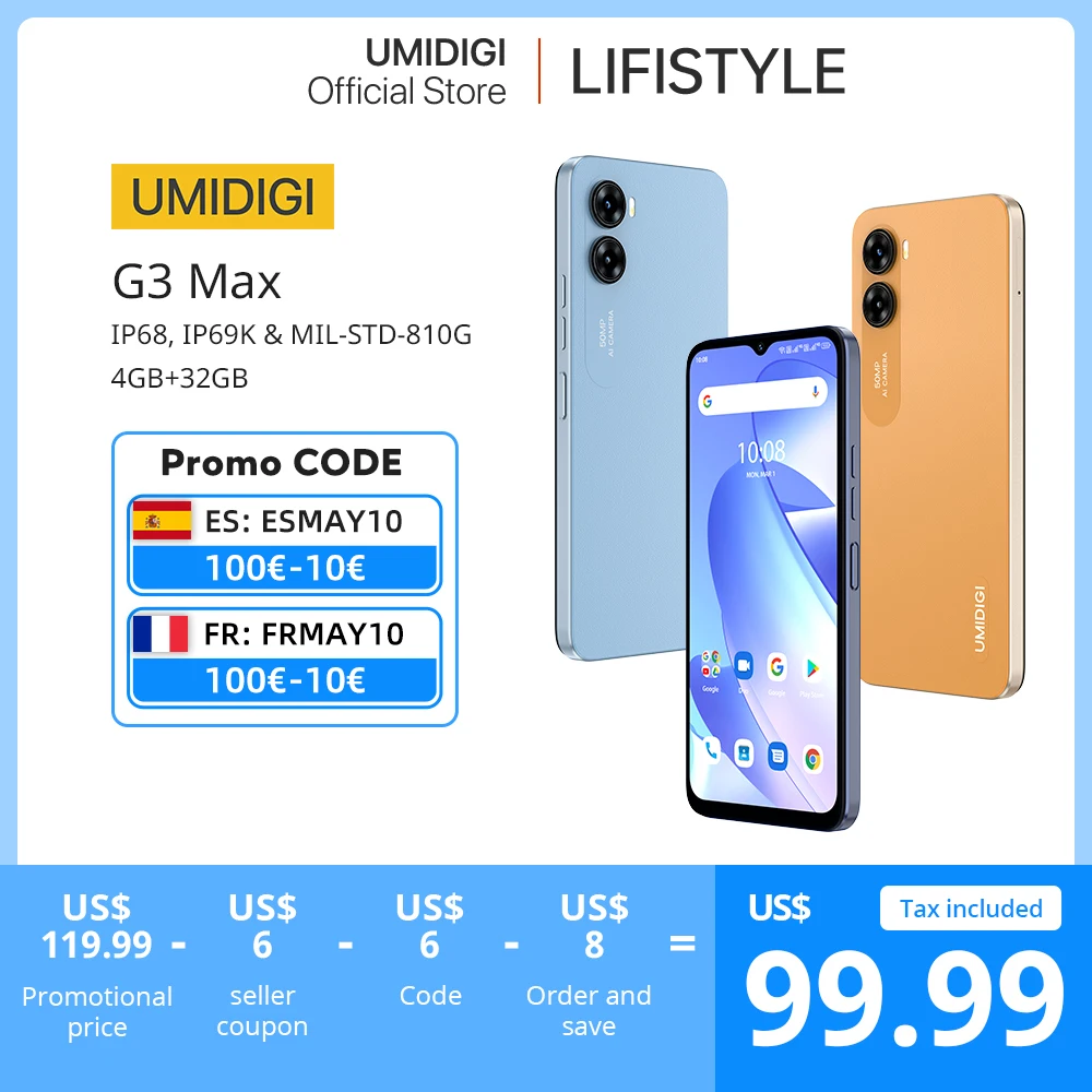  [World Premiere] UMIDIGI G3 MAX Smartphone, Android 13 ,Unisoc T606, 8GB+128GB, 50MP Camera, 5150mAh Battery, Dual SIM 4G Phone 
