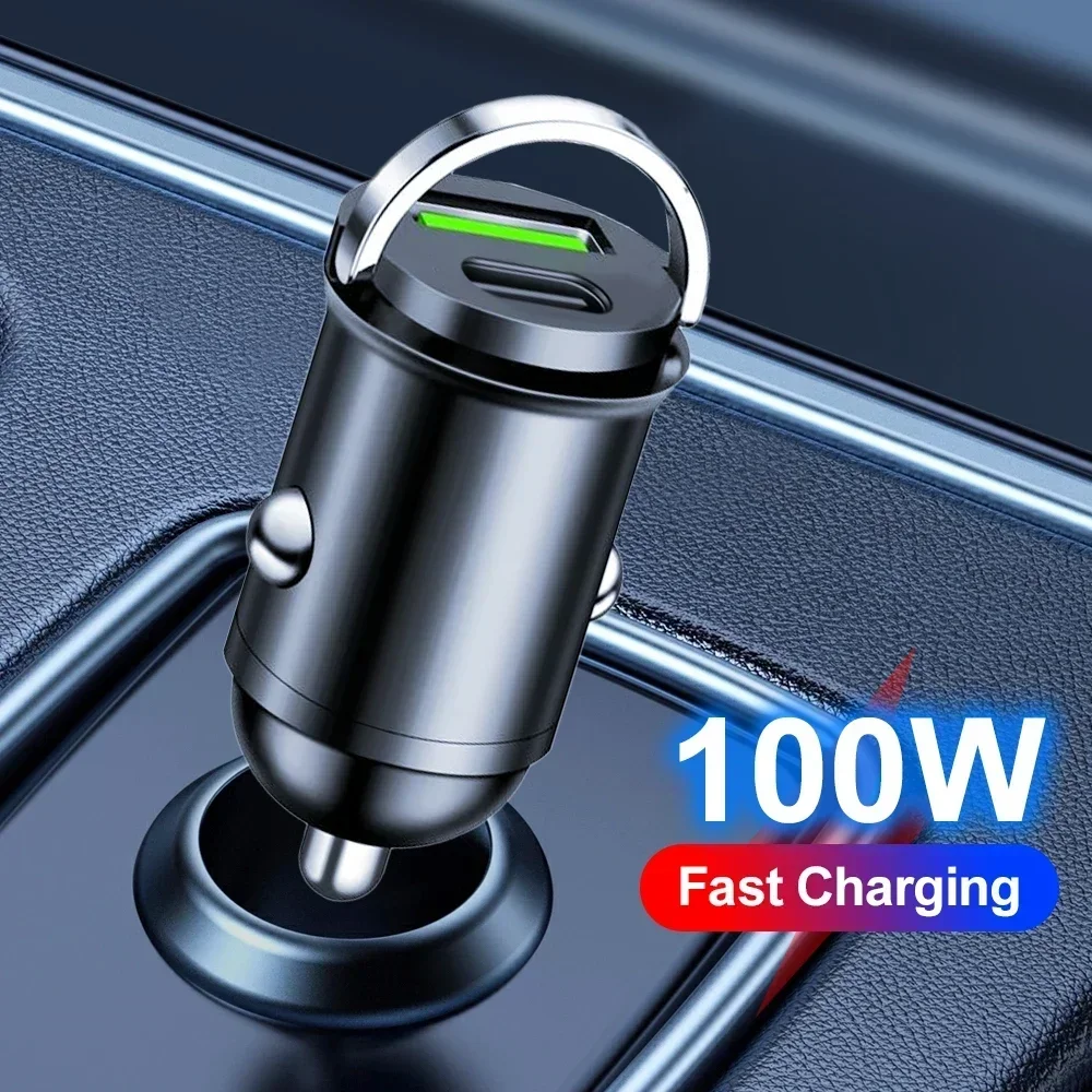 USB 100W Mini Car Charger Fast Charging Cigarette Lighter in Car For Xiaomi Samsung Huawei QC3.0 PD Type C Car Charger