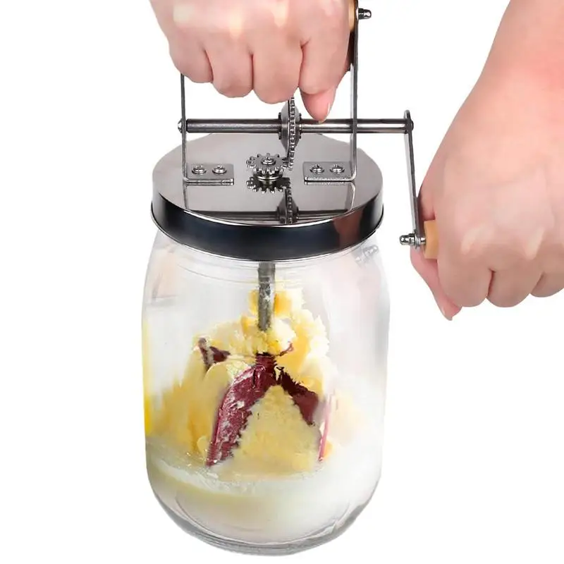 Hand Crank Butter Churner Manual Butter Maker Cream Mixer Silicone Food Stirring Tool Mason Jar Kitchen Accessories 1L/1.5L