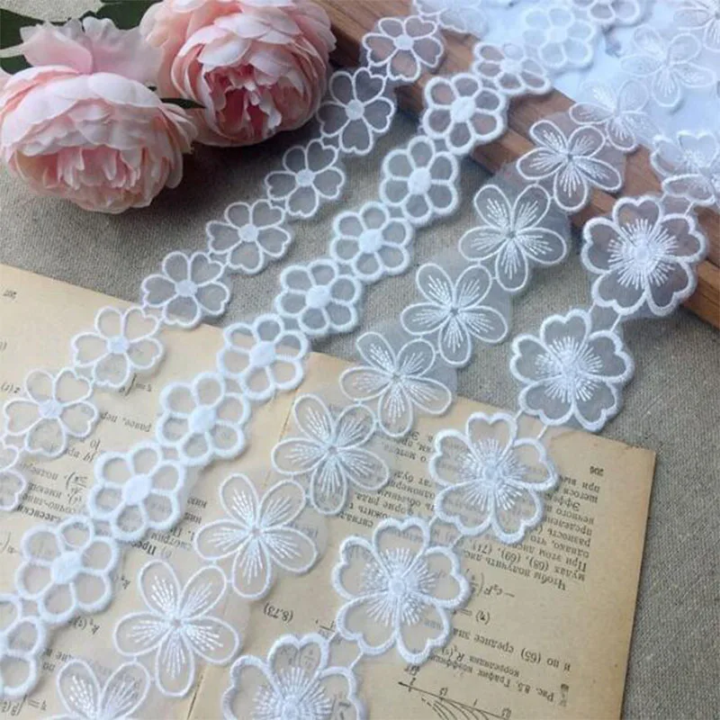 Cotton Embroidered White Flower Lace Fabric Dubai Sewing DIY Trim Tulle Applique Ribbon Collar Wedding Dress Guipure Decor lace ribbon lace fabric lace sewing accessories lace sewing supplies lace accessories lace decoration tassel trim lace