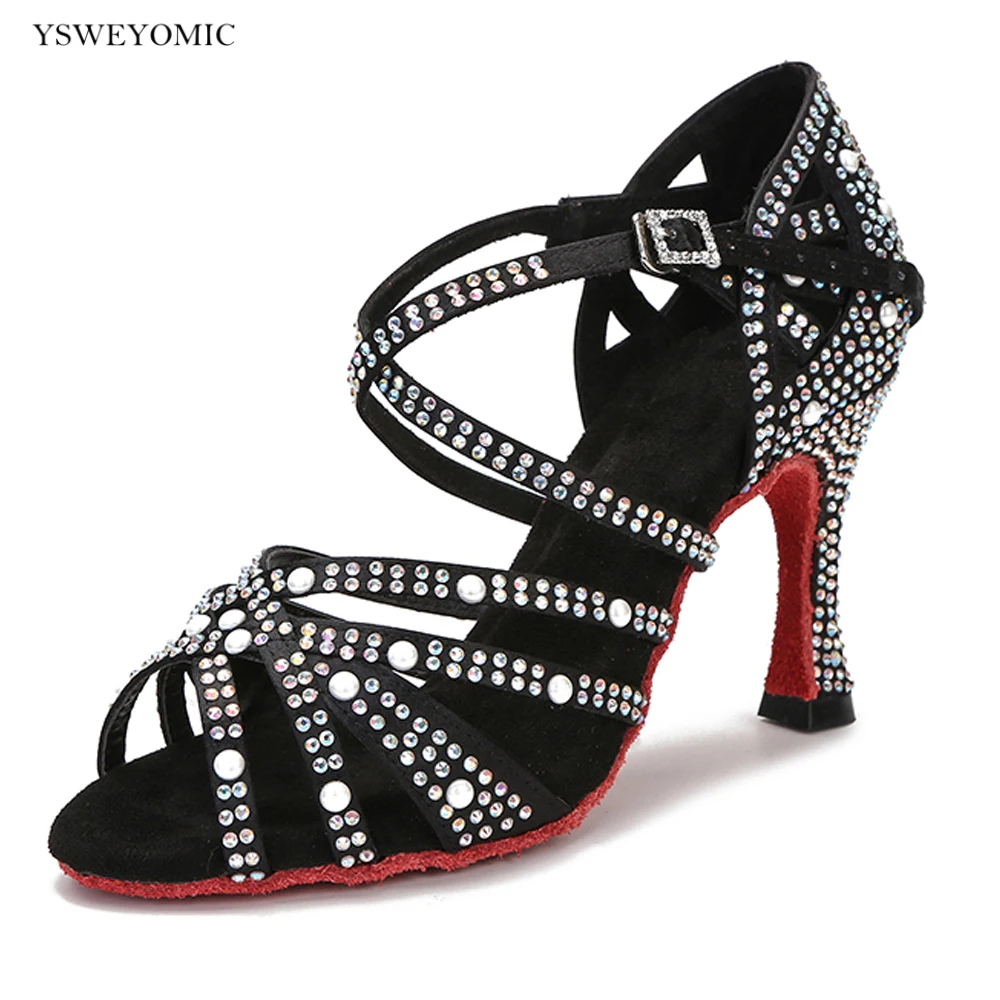 

Strass and Pearls Latin Dance Shoes For Women 2023 New Style 2023 Customized Dance Heels Ballroom Latin Dancing Shoes