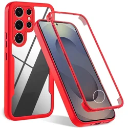 360 Full Body Luxury Shockproof Phone Case with Screen Protector - Galaxy S23 Ultra (Red)