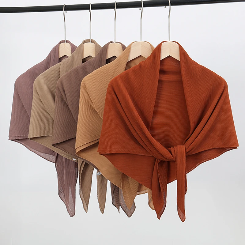 Pleated Square Scarf For Women Muslim Chiffon Hijabs Shawl Solid Crinkle Headscarf Wraps Islamic Turban Headband Bandana Foulard muslim headwear head scarf hijab headscarf shawl scarf