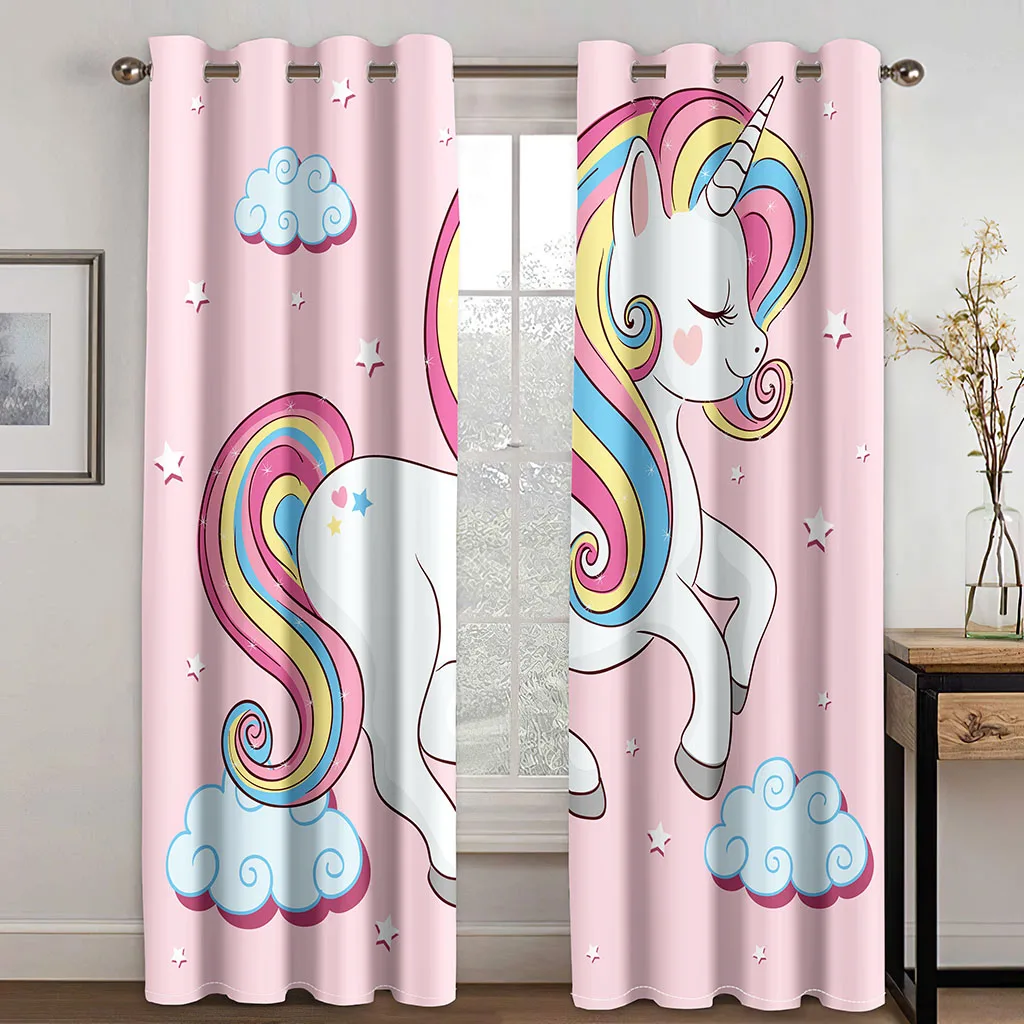 

Cartoon Cute Colorful Unicorn Horse Cloud Window Curtains Blinds for Living Room Kids Bedroom Kitchen Door Home Decor 2Pieces