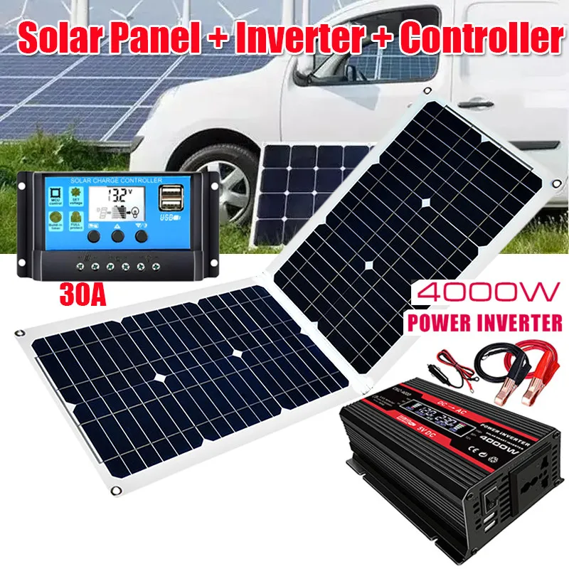12V à 220V 4000W-Système de panneaux solaires avec contrôleur de