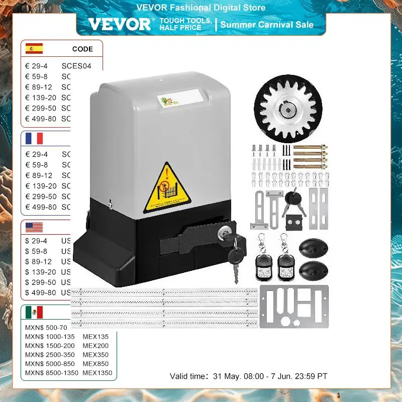 Vevor Automatische Schuifpoort Opener 1300LBS Elektrische Garagedeur Opener 2 Toetsen Met 4M Rekken Operator Voor Hotel Fabriek school