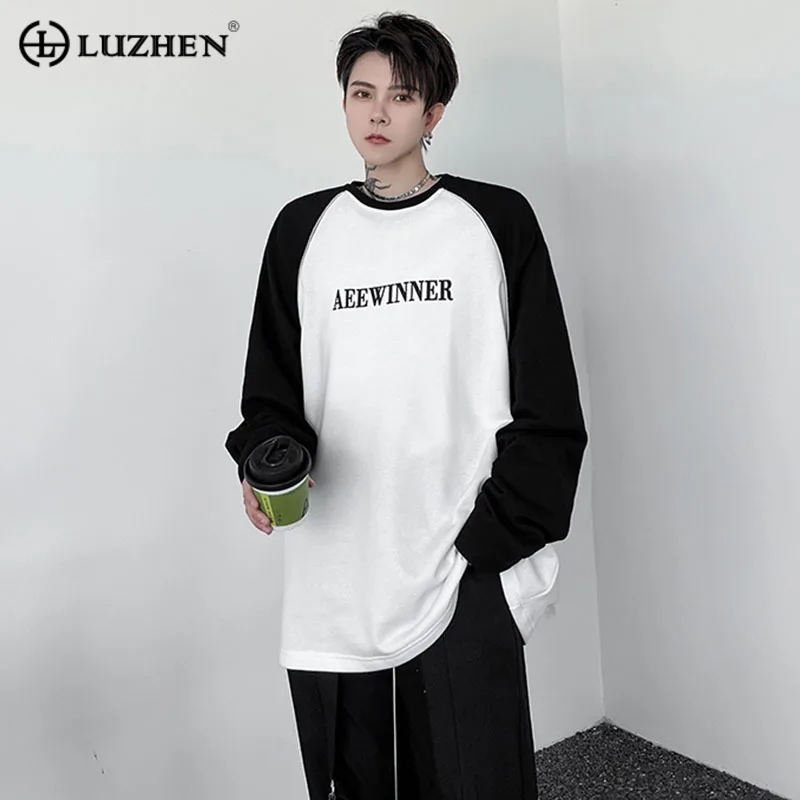 

LUZHEN Sweatshirts Men's Long Printing Sleeve Letter Hoodie Trendy Male Niche Design Korean Fashion Spliced Pullover Tops 4ee8fc