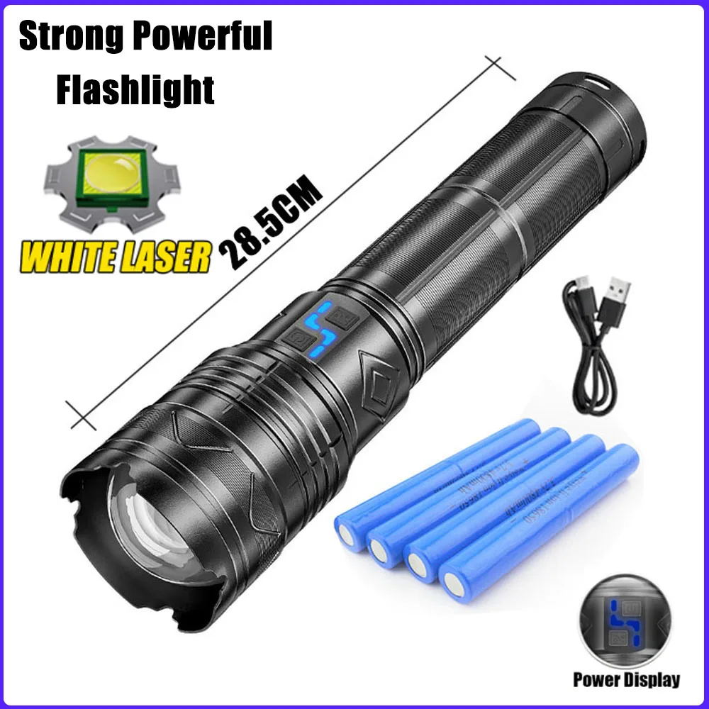 Laser Torch T6 LED Strong Powerful Flashlight Type-C Rechargeable 24000mAh/11200mAh Torch 100W Home Outdoor High Power Zoom Torc