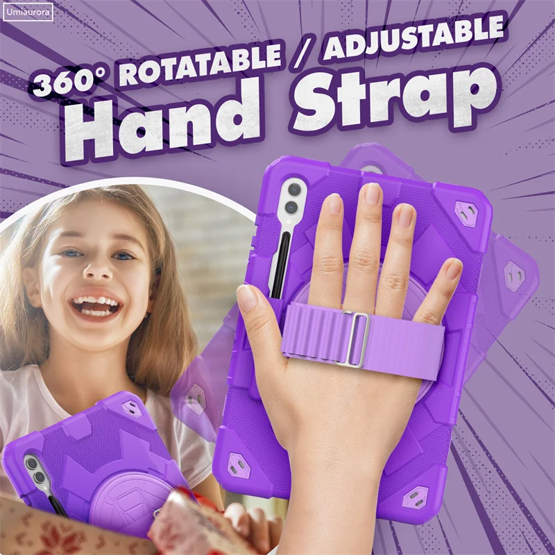 For Samsung Galaxy Tab S9 FE Plus 12.4 inch SM-X810 SM-X610 SM-X710 Tablet Case Kids PC Silicone Rotation Strap_voghion.com