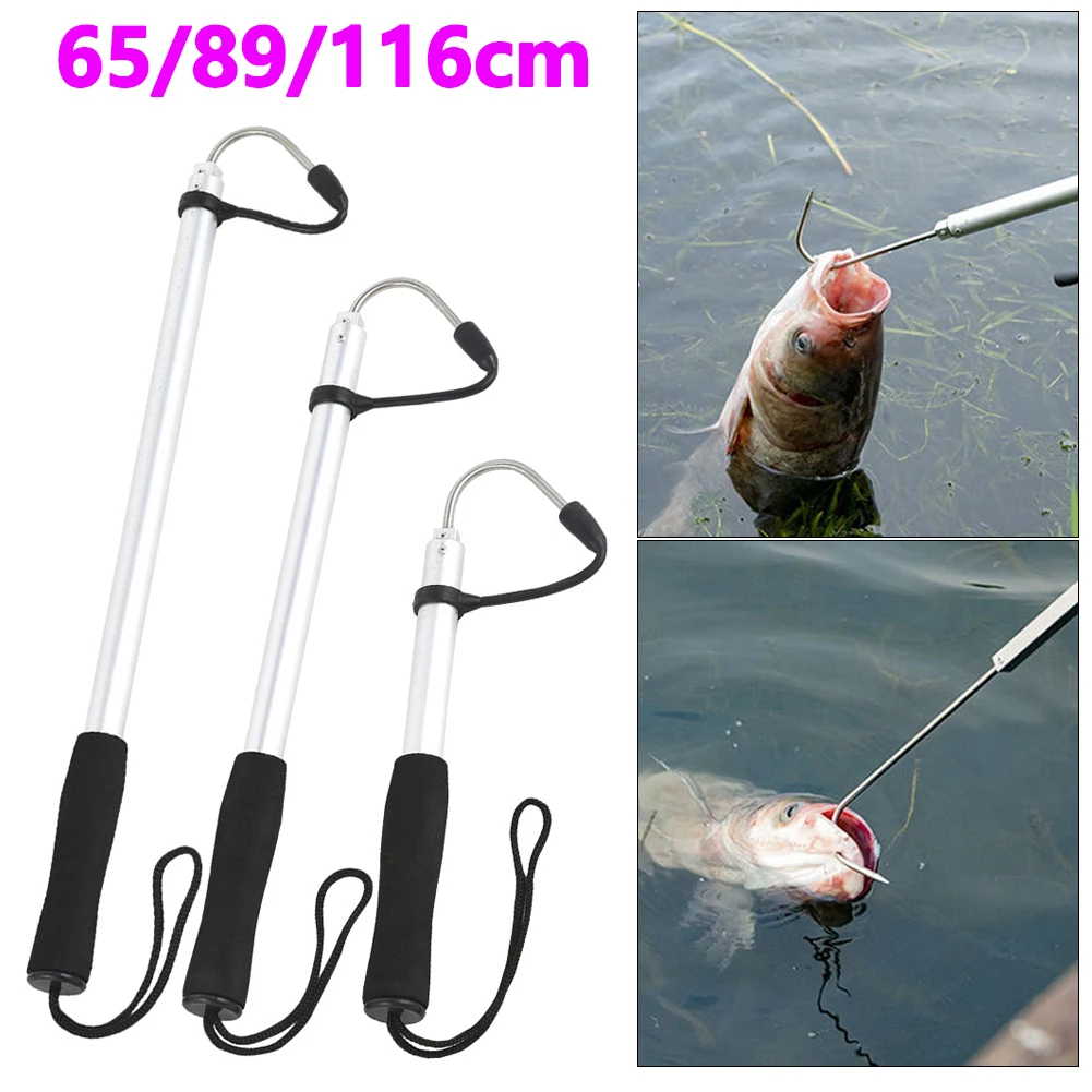 65cm/89cm/116cm Telescopic Fish Gaff Stainless Steel Hook Ice Sea