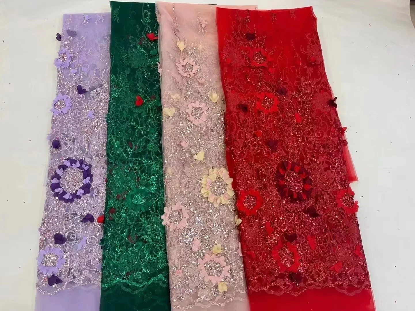 

Handmade African Sequin Lace Fabric High Quality Embroidery Nigerian 3D Flower Tulle Lace Fabrics For Women French Mesh Lace