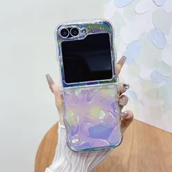 Aurora Gradient Meteorite Wave Case - Laser Colorful Transparent Soft Shockproof Cover for Samsung Z Flip 5 (White)