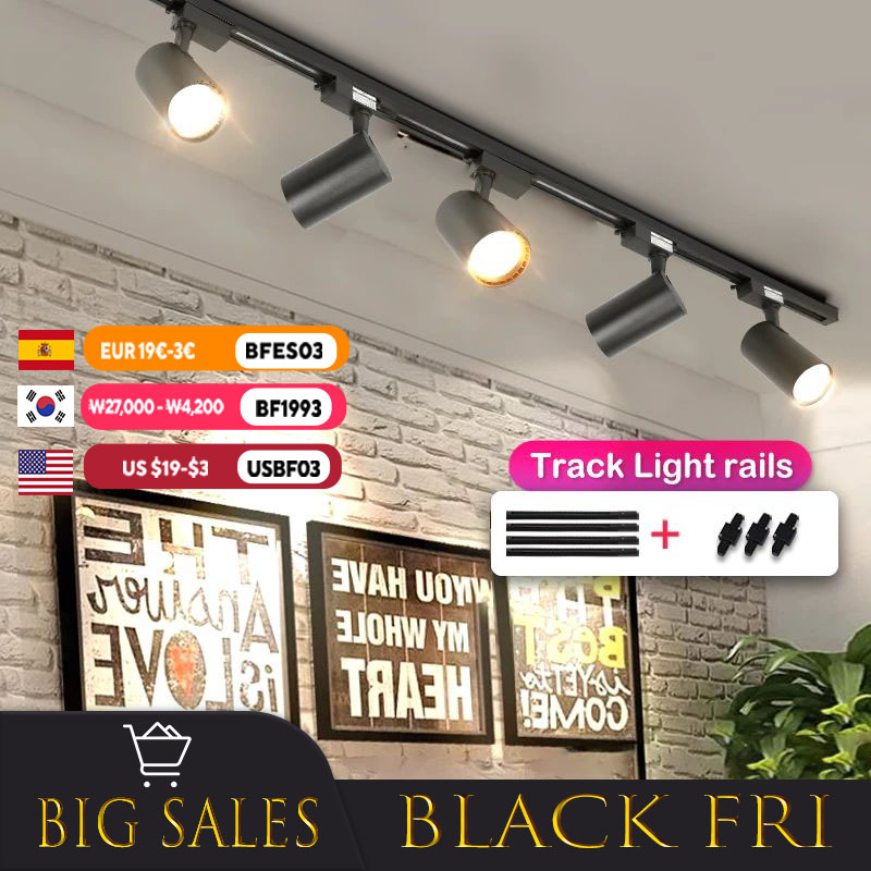 Full Set Track Light rails 220V 110V Spot Led Track Light Ceiling Lamp COB Spotlight Rail Lighting Fixture Home Clothing Store