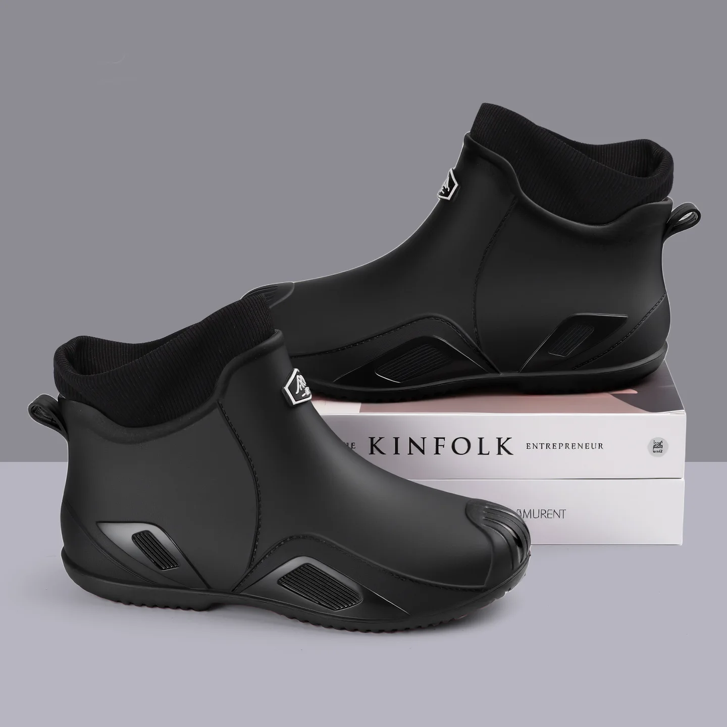 Men's Outdoor Short Rain Boots Thickened Anti-slip Wear-resistant Non-slip Plastic Boots Korean Style Black Red Trendy Shoes2026