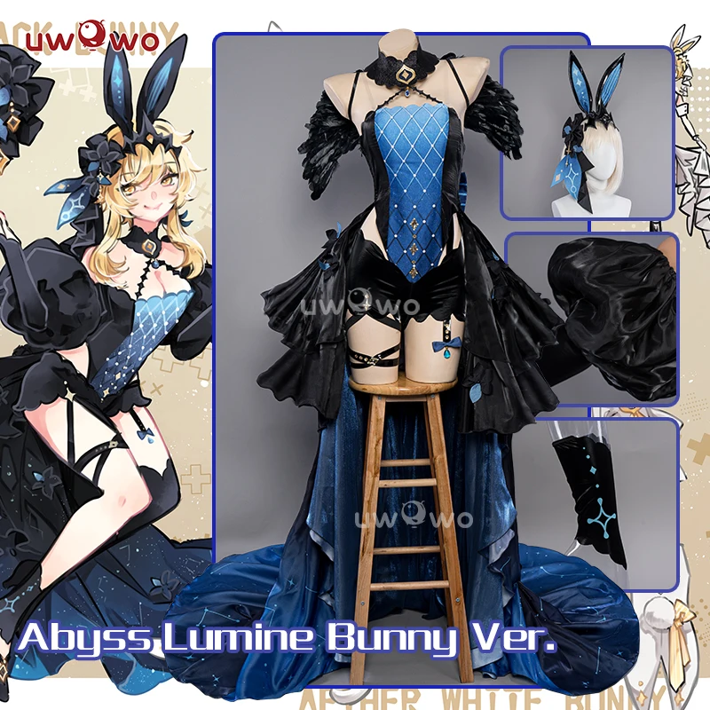 

In Stock UWOWO Traveler Lumine/Aether Cosplay Genshin Impact Fanart Lumine Traveler Black Bunny White Bunny Cosplay Costume