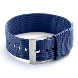 Nylon Army Sports Watch Strap - Adjustable Pin Buckle Band in Brown, Green, and Black - 22mm (Blue - nylon)