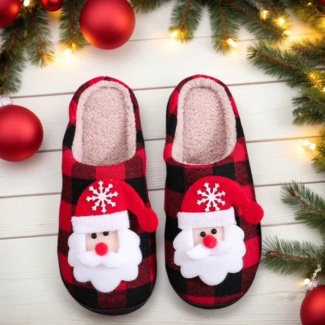 Christmas Plush Closed Toe Slippers Fuzzy Indoor Slippers Santa Claus Fluffy Slippers for Unisex Adult Holiday Christmas 2