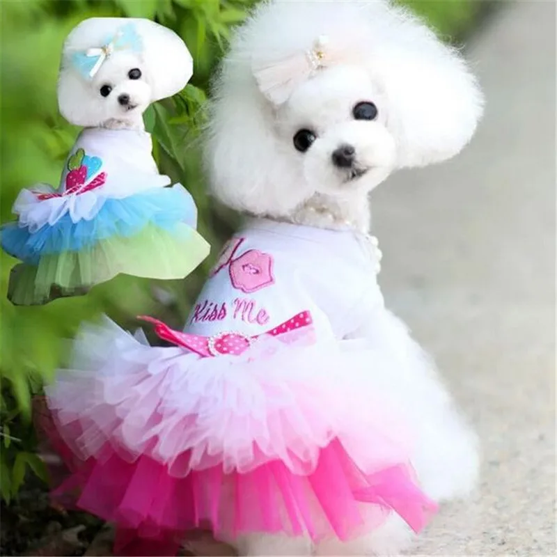 Pet Dog Skirt Puppy Sweet Princess Dress Spring Summer Lace Skirt For Small Dogs Medium Bowknot Mesh Dress Clothes Pet Costume