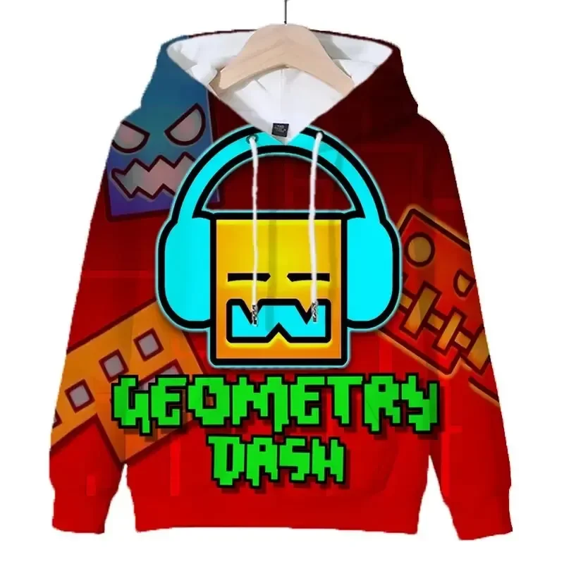 Sudadera con capucha para hombre Game Geometry Dash con estampado gráfico 3D, moda urbana de otoño para niño, sudadera informal de manga larga de gran tamaño