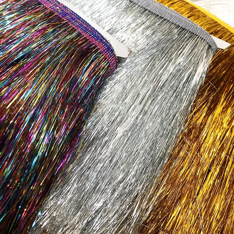 레이저 샤이니 술 프린지 트림, 레이스 리본 술, 크리스마스 장식 커튼 댄스 드레스, 스커트 프린지 바느질, 10 야드, 20cm