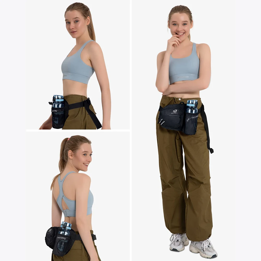 WATERFLY-Hiking Waist Bag for Men and Women, Bottle Not Included, Fanny Pack with Stable Water Bottle Holder, Unisex, Adult