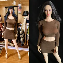 

Two-piece 1/6 Sexy Round Neck Leaking Navel Long Sleeve Top Miniskirt Clothes Set Model for 12 inches Action Figure
