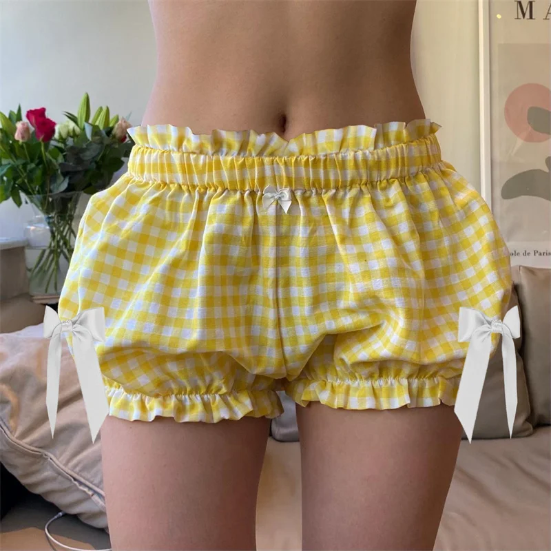 Women Red and White Plaid Bloomer Shorts Vintage Y2k Gingham