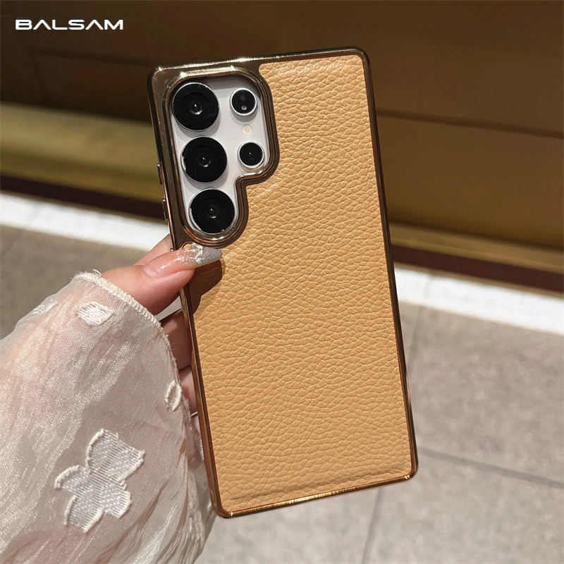 Luxury Electroplated Lychee Pattern Leather Phone Case - Matte Shockproof Cover