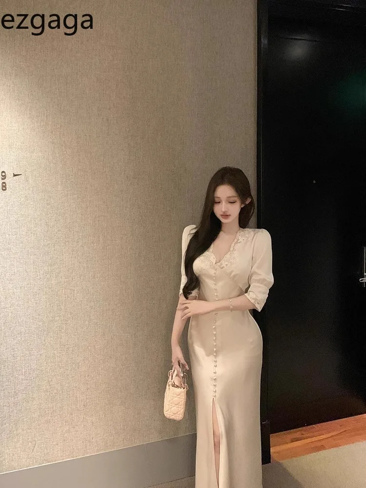 

Topanoma вечерние платья для женщин, сатиновое кружевное лоскутное платье с V-образным вырезом, темпераментное Элегантное коктейльное платье с разрезом для банкета, дня рождения