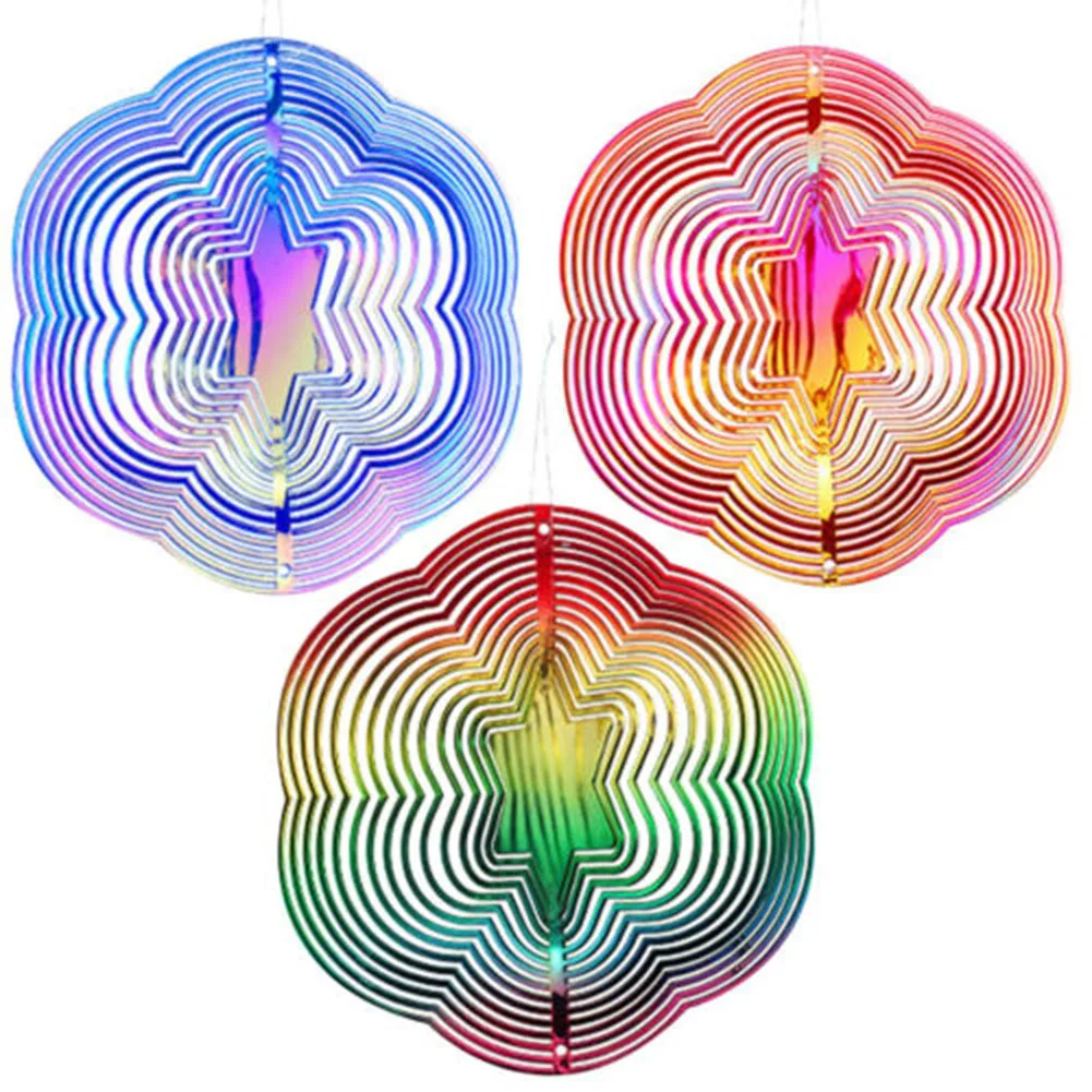 Gradient Color Wind Spinner Catcher Stainless Steel 3D Flowing Light Effect Wind Chimes Parts Outdoor Garden Yard Hanging Decor