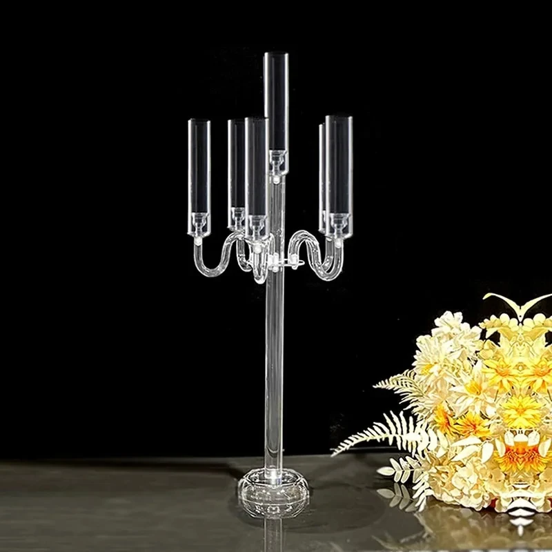 

12/24 PCS 5 Arms Candelabra Acrylic Candle Holders Wedding Table Centerpieces Flower Stands Party Candlesticks Decoration