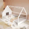 House Bed for Kids Full Montessori Floor Bed Wood Frame with Rails and Window, No Box Spring Needed, for Kids Teens Girls Boys 1