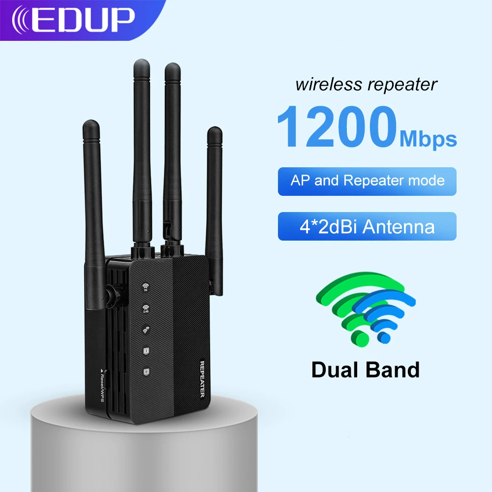 EDUP 5GHz WiFi Repeater Extender 1200Mbps Wireless WiFi Repeater 2.4G AP Repeater Mode One Click WPS Network Extender Long Range 