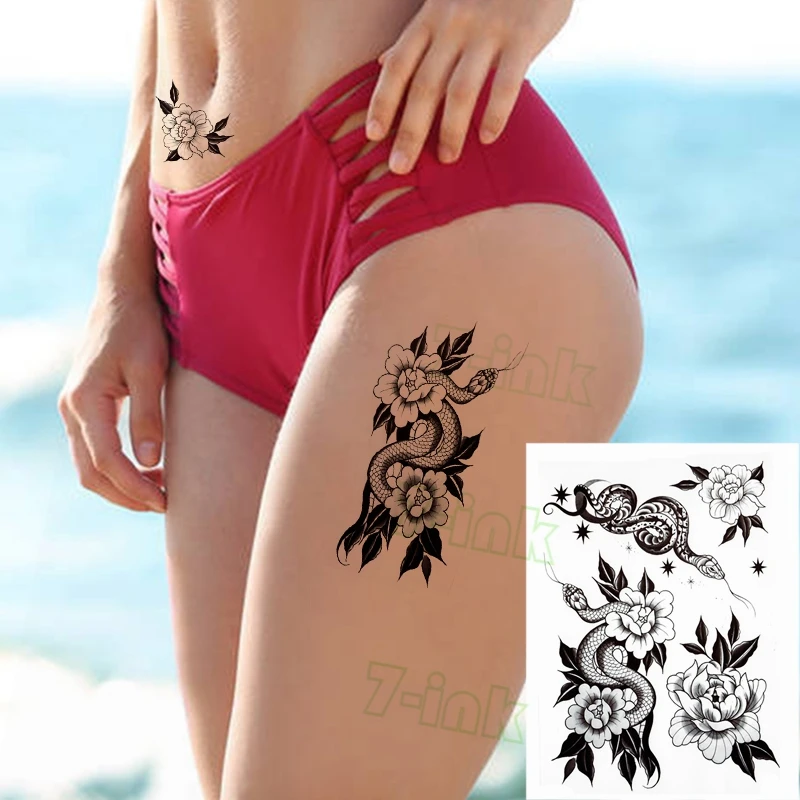 Temporary Tattoo Sticker Body Art Ukiyoe Sexy Girl Cat Pink Flower Skull Water Transfer Fake Tatoo Flash Tatto for Woman Man