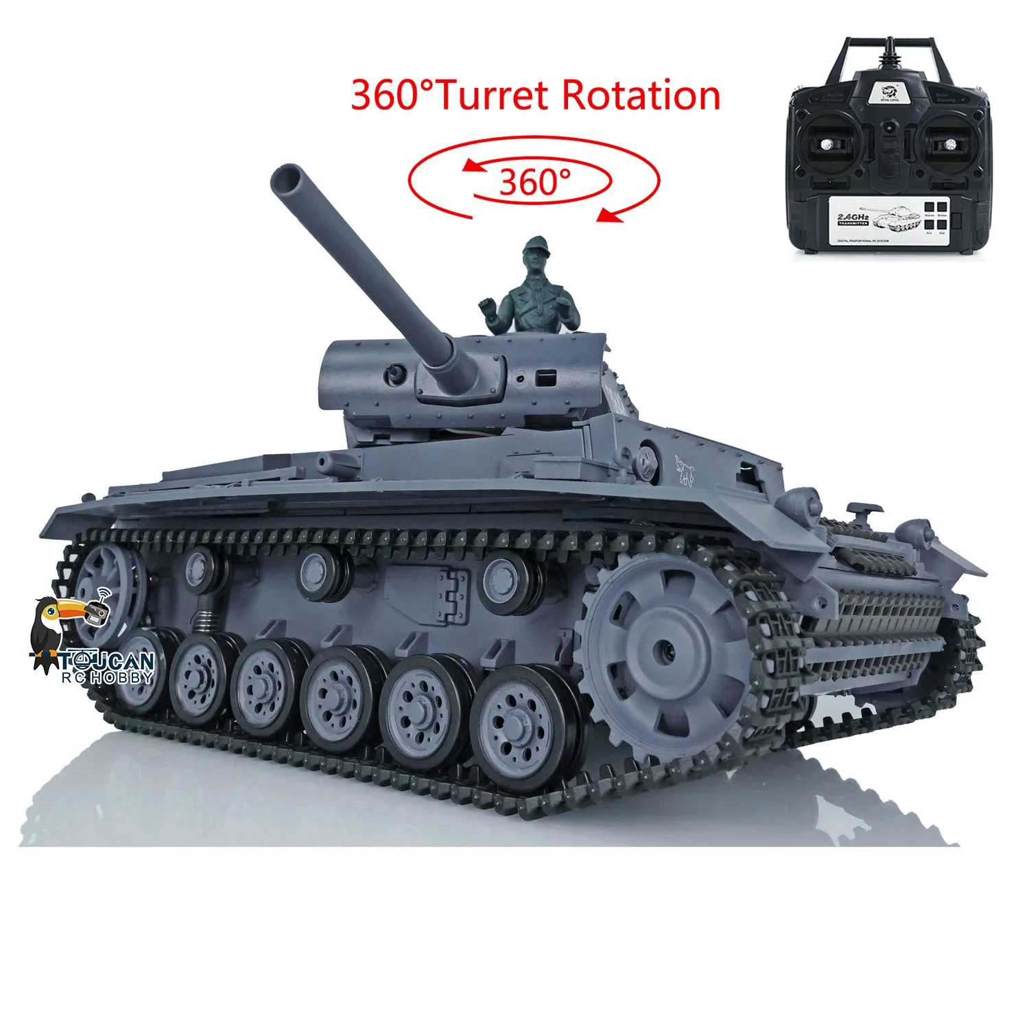 2.4G HENG LONG 1/16 7.0 플라스틱 독일군 3848 360 팬저 III L RTR 무선 조종 모델 군용 RC 탱크 °   터렛 BB 펠릿 TH17340-SMT4