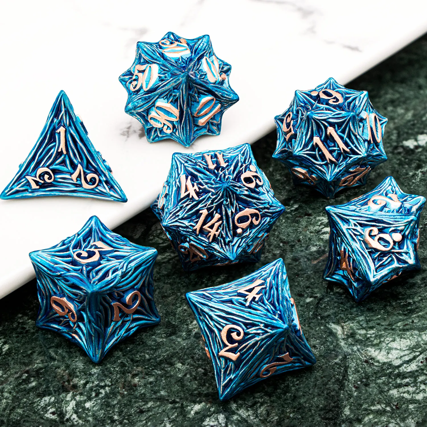 Tree Root Dnd Metal Role Playing Game Dice Set For D+D D6 Dungeon and Dragon Handmade Tabletop D&D Roll Dice Set 7PCS D and D